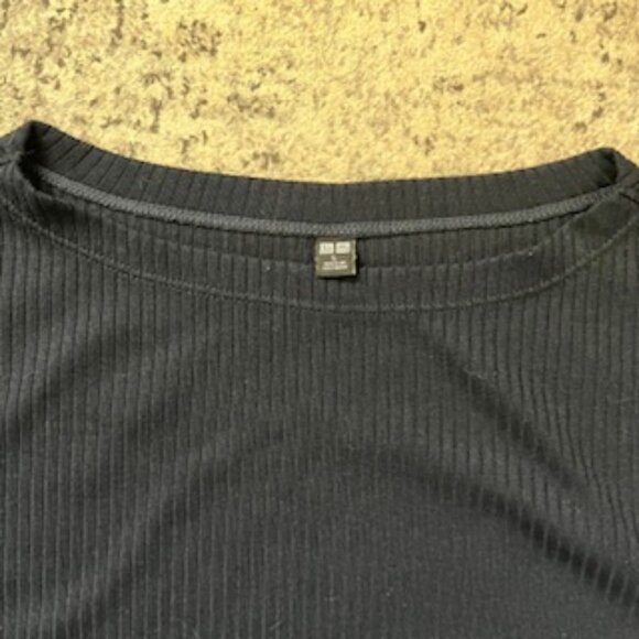 🧡3/15 Uniqlo Ribbed Crew Neck Half-Sleeve Top Navy Women's L - Picture 2 of 5